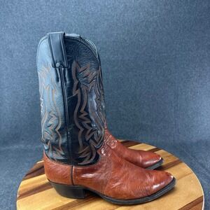 Justin 9310 Mens Sz 9D Teju Lizard Black Peanut Leather Western Cowboy Boots